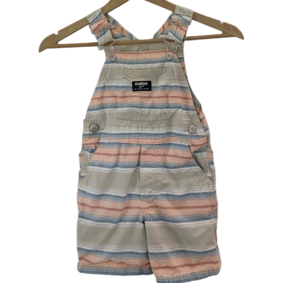 OshKosh Baja Stripe Canvas Shortall - 2T - Picture 1 of 7